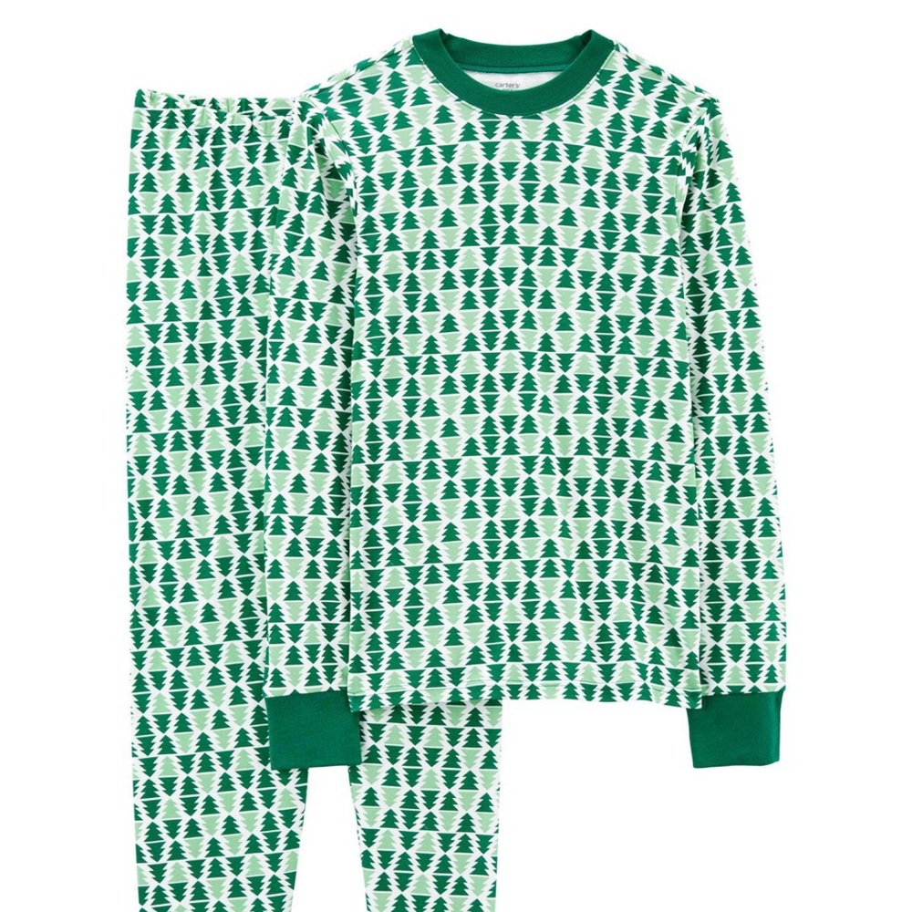 NEW Carter's Christmas Green and White Tree Pattern Holidays Pajama Set